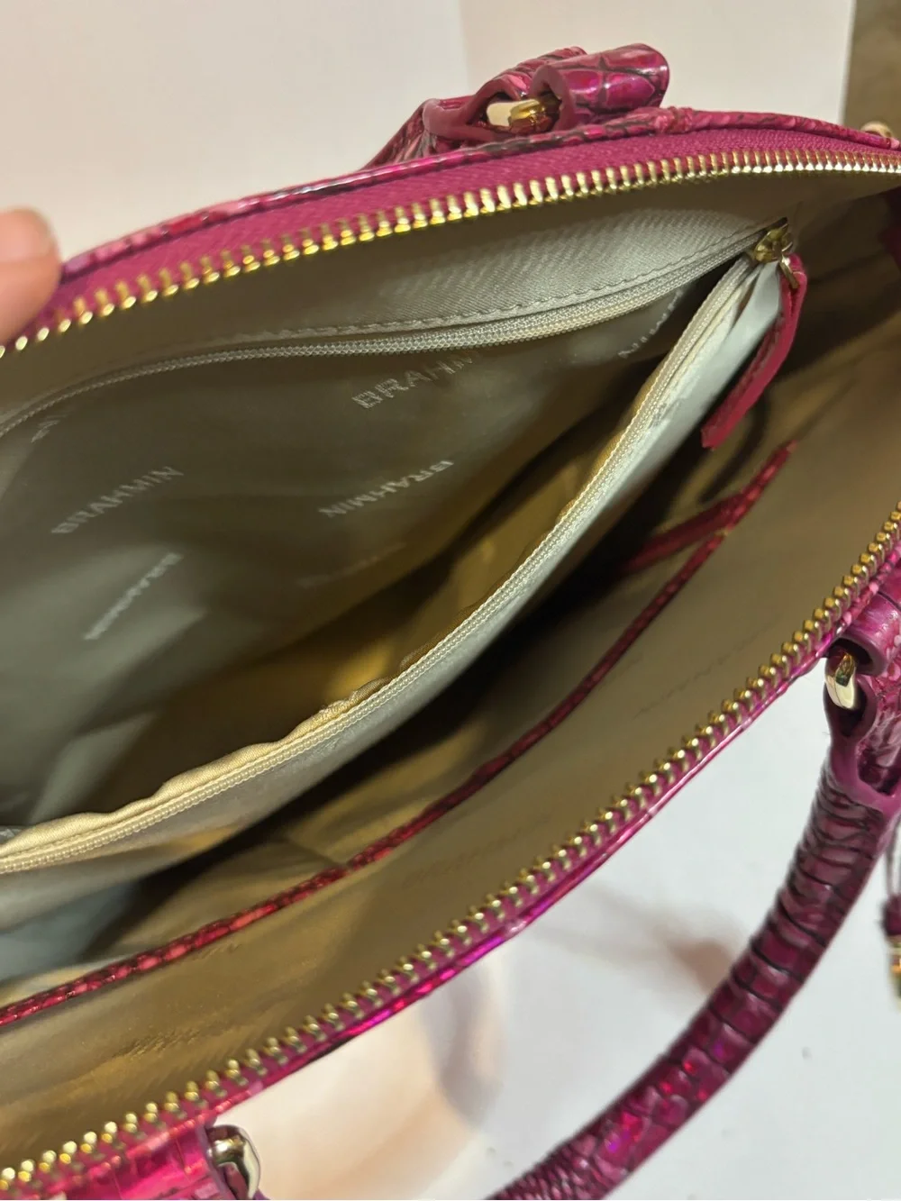 NWOT Brahmin Large Druxbury Potion Melbourne Croc-Embossed Satchel with Gold
